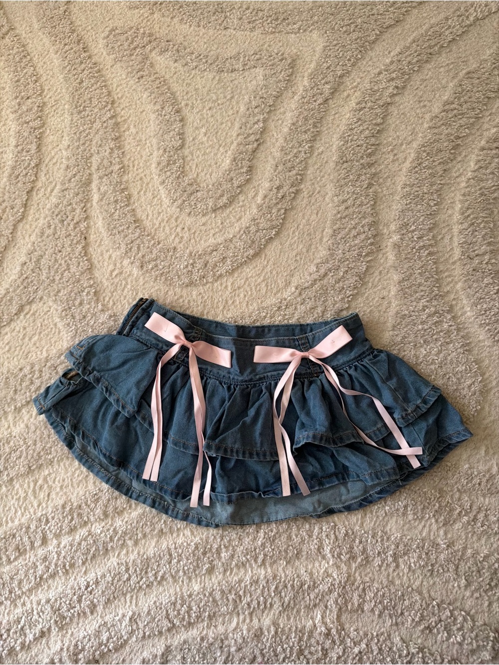 SHEIN EZwear Bow Layered Denim Mini Skirt | XS | Coquette Y2K